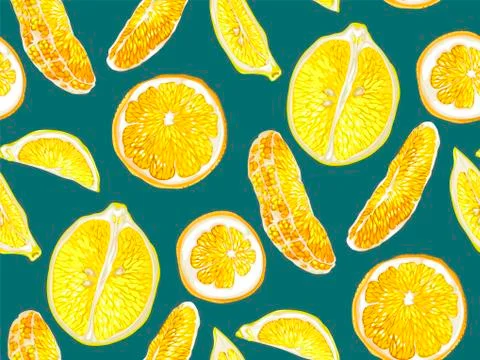 Seamless pattern with  slices  of citrus fruit, halves and circle shape slice イラスト素材