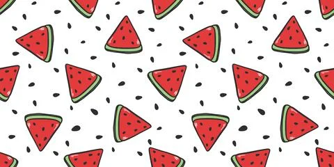 Seamless pattern with slices of juicy, ripe, delicious, sweet watermelon Stock Illustration