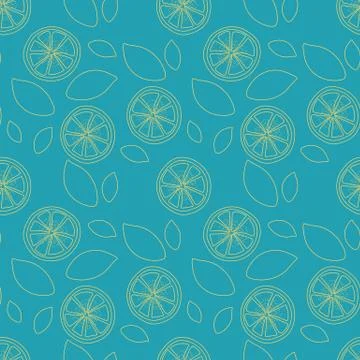 Seamless pattern with slices of lemon. Hand-drawn juicy fruit and leaves Stock Illustration