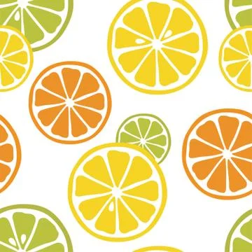 Seamless pattern with slices of lemon, orange and lime on the white background. Stock Illustration