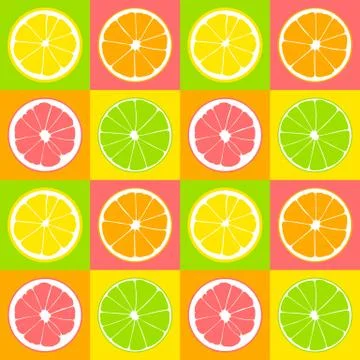 Seamless pattern. Slices of lime, lemon, grapefruit, orange on background of  Stock Illustration