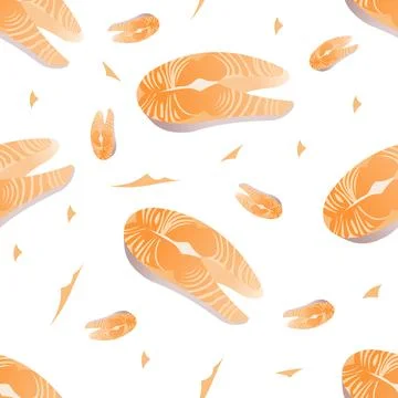 Seamless pattern of slices of red fish. Vector illustration isolated on a white 스톡 일러스트
