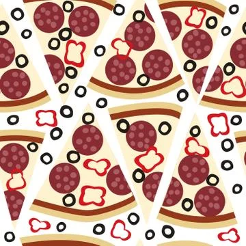 Seamless pattern with slices of salami pizza Stock Illustration