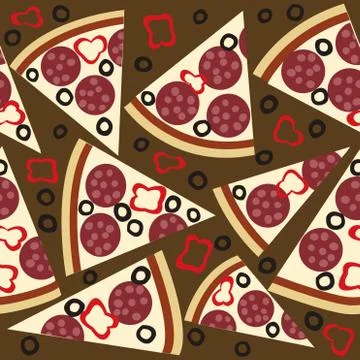 Seamless pattern with slices of salami pizza Stock Illustration