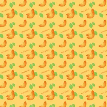 Seamless pattern with slices of tangerines and leaves 스톡 일러스트