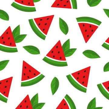 Seamless pattern with slices of watermelon and mint Stock Illustration