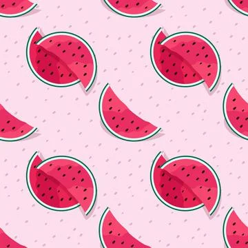 Seamless pattern from slices. Watermelon slices with shadow. Stock Illustration