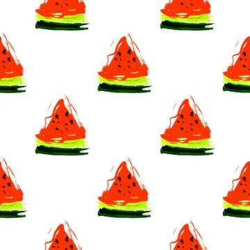 Seamless pattern with slices of watermelon on a white background Stock Illustration