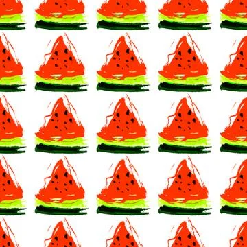 Seamless pattern with slices of watermelon on a white background Stock Illustration