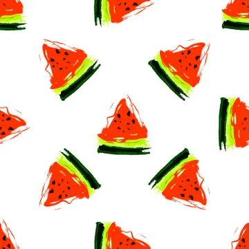 Seamless pattern with slices of watermelon on a white background Stock Illustration