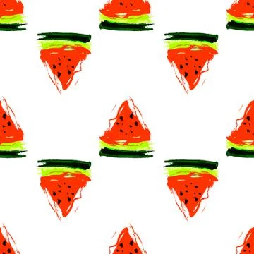 Seamless pattern with slices of watermelon on a white background Stock Illustration