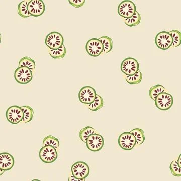 Seamless pattern slicing fresh noni fruit showing seeds Stock Illustration
