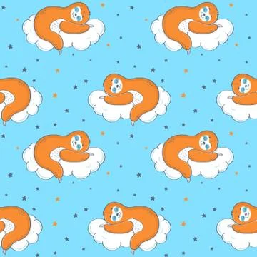 Seamless pattern with sloth sleeping on a cloud. Vector. Stockillustratie