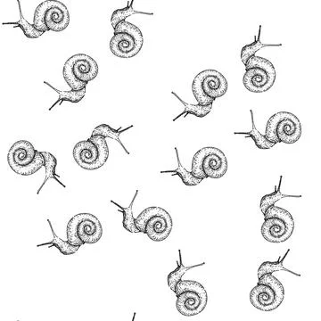 Seamless pattern slug snail sketch hand drawn Stock Illustration