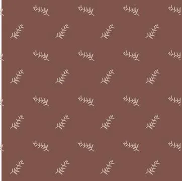 Seamless pattern of small beige leaf branches on brown background Stock Illustration
