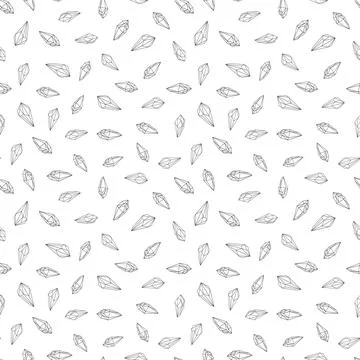 Seamless pattern with small black and white crystals gems outline drawing Stock Illustration