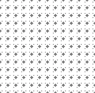 Seamless pattern of small black geometric flower motifs on white background.. Stock Illustration
