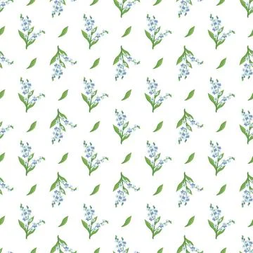 Seamless pattern with small blue forget me not flowers and leaves. Stock Illustration