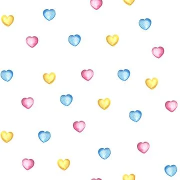 Seamless pattern of small cute colorful hearts Watercolor hand drawn Stock Illustration