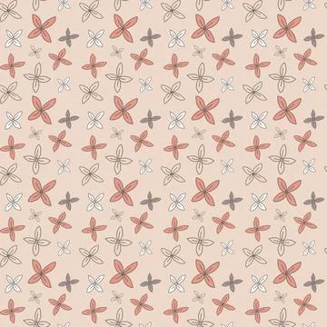Seamless pattern with small delicate flowers orange gray on a pink background Stock Illustration