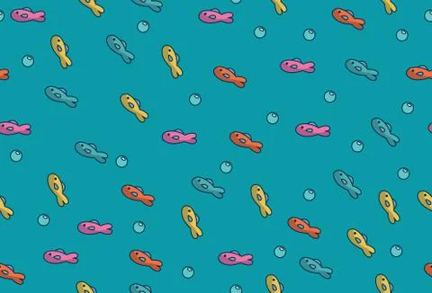 Seamless pattern, small fish and air bubbles. Vector illustration Illustrazione stock
