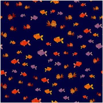 Seamless pattern of small fish on a blue background Stock Illustration