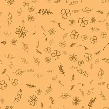 Seamless pattern small flower leaf sprig on yellow sand background, wallpaper Stock Illustration