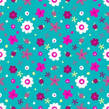 Seamless pattern with small flowers and berries Stock Illustration