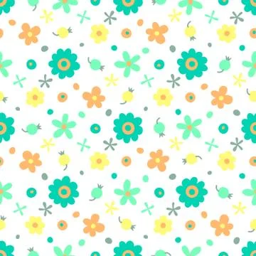 Seamless pattern with small flowers and berries Stock Illustration