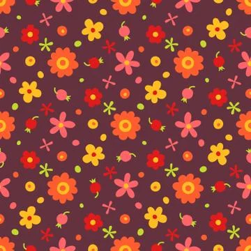 Seamless pattern with small flowers and berries Stock Illustration