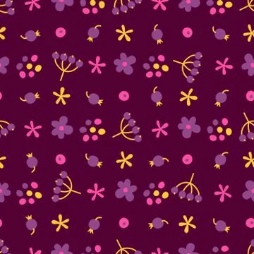 Seamless pattern with small flowers and berries Stock Illustration