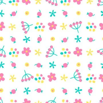 Seamless pattern with small flowers and berries Illustrazione stock