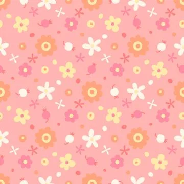 Seamless pattern with small flowers and berries Stock Illustration