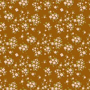 Seamless pattern with small flowers on a brown background. Rich fashionable f Stock Illustration
