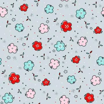 Seamless pattern with small flowers in doodle style. Flowers pattern with sma Illustrazione stock