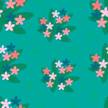 Seamless pattern with small flowers on a green background. For wrapping paper Stock Illustration