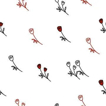 Seamless Pattern, small flowers. Simple white and red roses on a white Stock Illustration