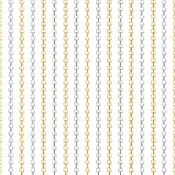 Seamless pattern of small golden and silver chains on white background. Stock Illustration