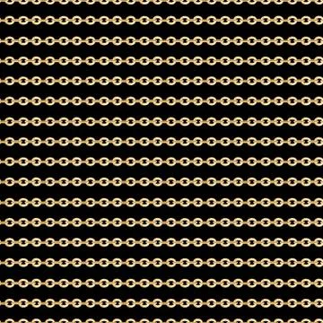 Seamless pattern of small golden chains on black background. Stock Illustration