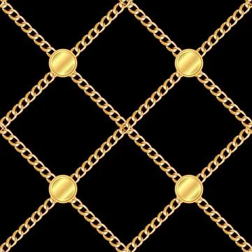 Seamless pattern of small golden chains on black background. Stock Illustration