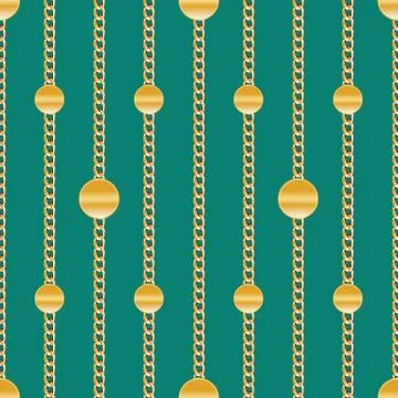 Seamless pattern of small golden chains on green background. Stock-Illustration