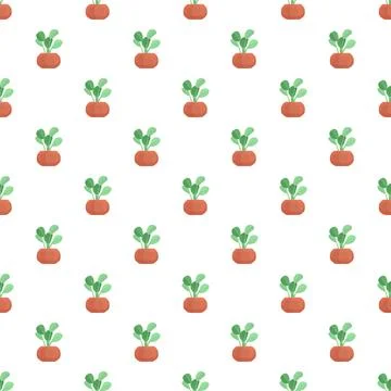 Seamless pattern with small green potted plants 스톡 일러스트