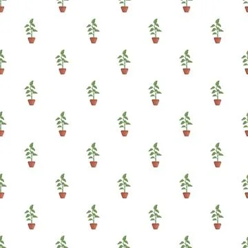 Seamless pattern with small green potted plants Stock Illustration