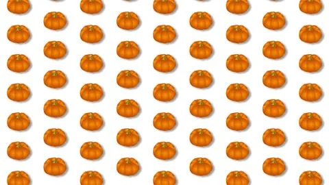 Seamless pattern of small Halloween orange carved pumpkins on a white backg.. Stock Illustration
