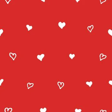 Seamless pattern with small hand drawn white hearts on red background. Illustrazione stock