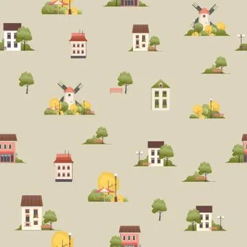 Seamless pattern small houses two floors Illustrazione stock