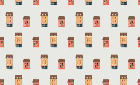 Seamless pattern small houses two floors Stock Illustration