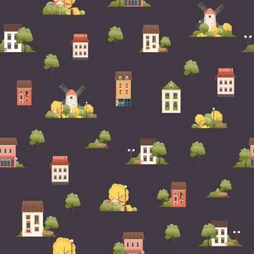 Seamless pattern small houses two floors Illustrazione stock