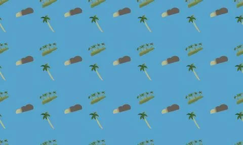 Seamless pattern of small islands with palm trees and clouds Stock Illustration