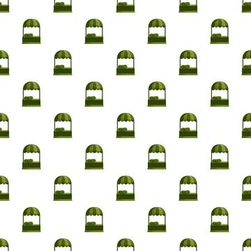 Seamless pattern with small market stalls selling fruit 스톡 일러스트